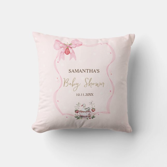 Strawberry,Goose,Bow Frame Dots Baby Shower Cushion (Front)