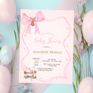 Strawberry,Goose,Bow Frame Dots Baby Shower Invitation