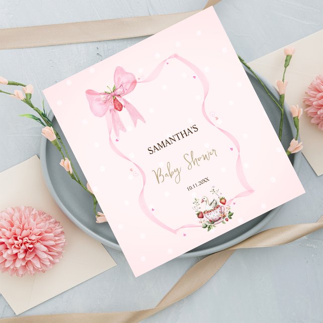 Strawberry,Goose,Bow Frame Dots Baby Shower Napkin (Creator Uploaded)