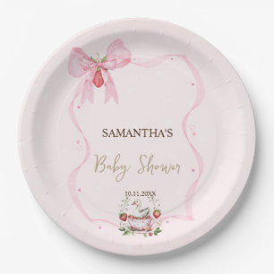 Strawberry,Goose,Bow Frame Dots Baby Shower Paper Plate