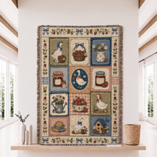 Strawberry Goose Quilt Woven Throw Blanket