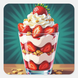 Strawberry, Granola and Whipped Cream Parfait Square Sticker