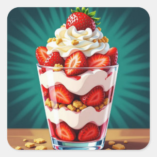 Strawberry, Granola and Whipped Cream Parfait  Square Sticker
