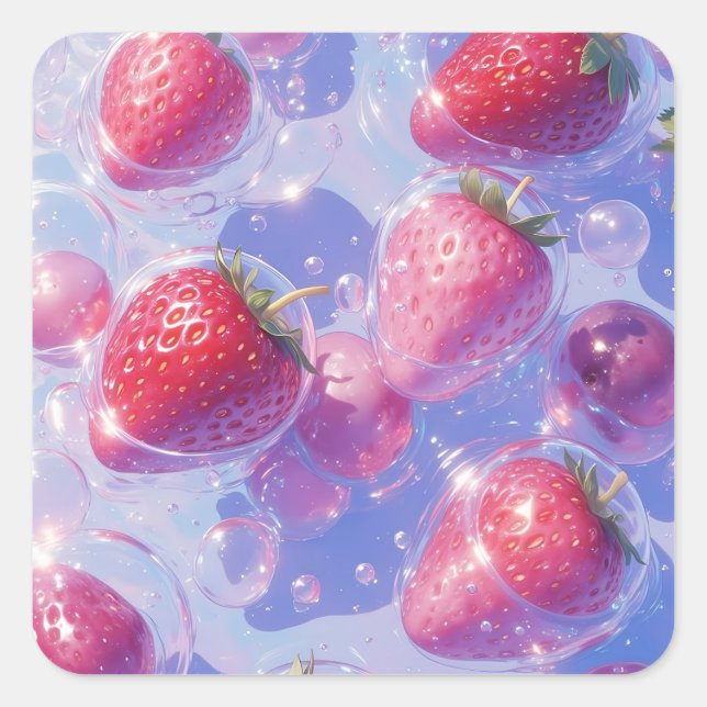 Strawberry Grape Splash Square Sticker (Front)