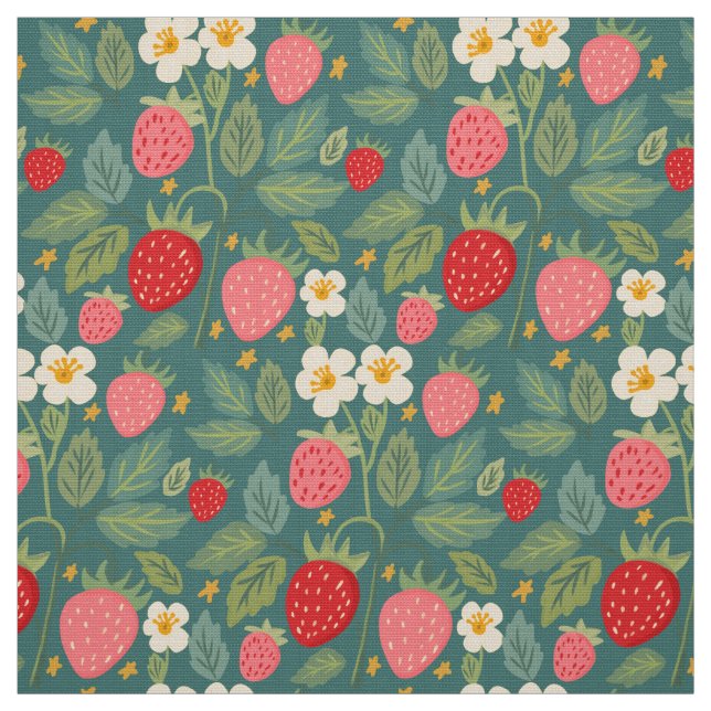 Strawberry Green Botanical Fabric (Swatch)