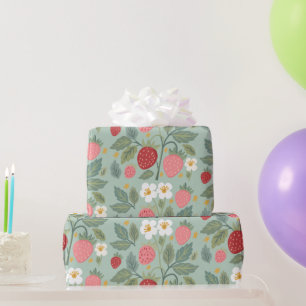 Strawberry Green Botanical Wrapping Paper