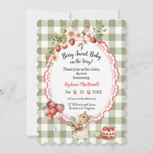 Strawberry Green Gingham Baby Shower Invitation