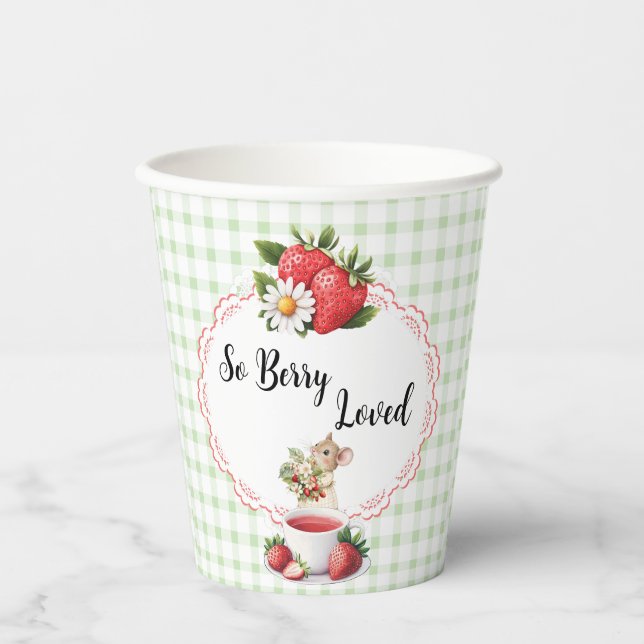Strawberry Green Gingham Baby Shower-Paper Cups (Front)