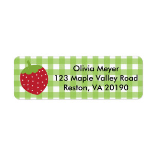 Strawberry Green Gingham Plaid Address Labels