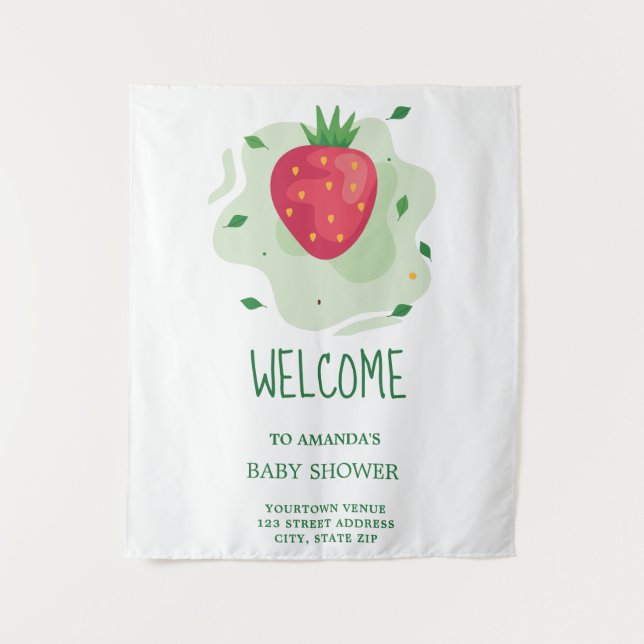 Strawberry Green Red Fruit Baby Shower Tapestry (Front)