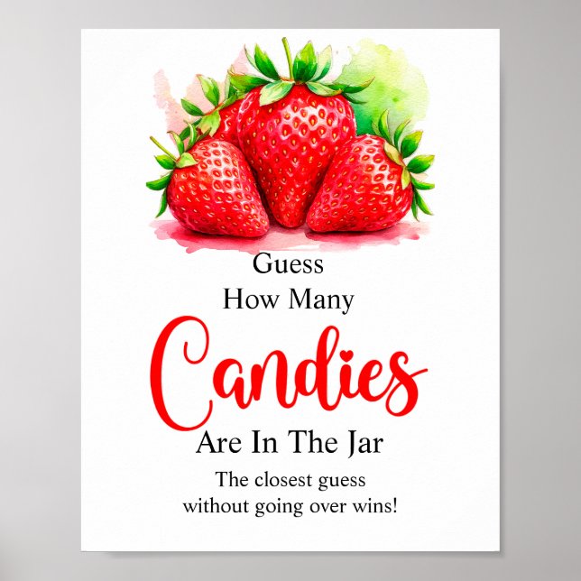 Strawberry Guess How Many Candies Game Sign (Front)