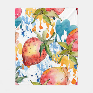 Strawberry healthy food. Watercolor background ill Fleece Blanket