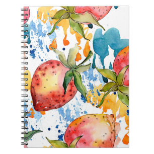 Strawberry healthy food. Watercolor background ill Notebook