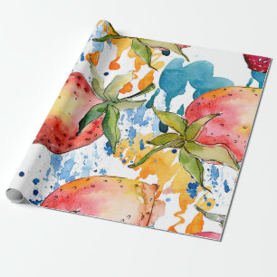 Strawberry healthy food. Watercolor background ill Wrapping Paper