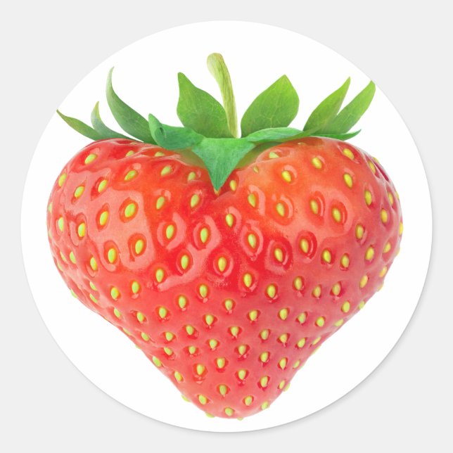 Strawberry heart classic round sticker (Front)
