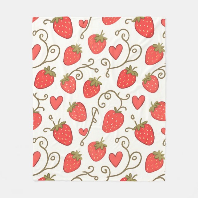 Strawberry Heart Pattern Cute Whimsical Fleece Blanket (Front)