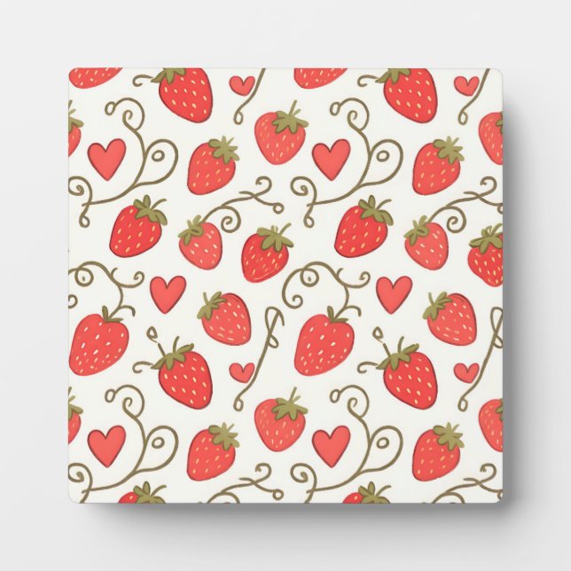 Strawberry Heart Pattern Cute Whimsical Plaque (Front)