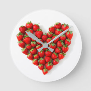 Strawberry Heart Round Clock