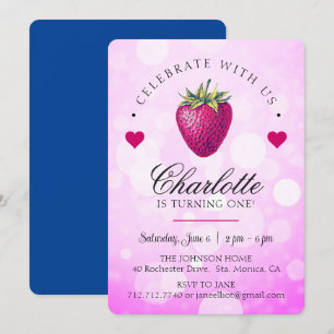 Strawberry Hearts Birthday Girl Pink Thank You Card