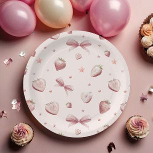Strawberry Hearts Love Ribbon Stars Paper Plate