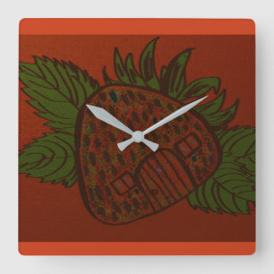 Strawberry Home Sweet Home  Square Wall Clock