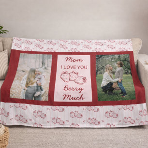 Strawberry I Love You Mum Mother's Day Photo Fleece Blanket