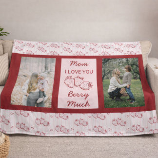 Strawberry I Love You Mum Mother's Day Photo Fleece Blanket