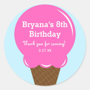 Strawberry Ice Cream Birthday Party Favour Sticker