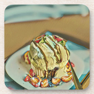 Strawberry ice cream cake coaster