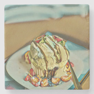 Strawberry ice cream cake stone coaster