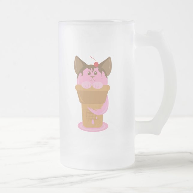 Strawberry Ice Cream Cat Frosted Glass Beer Mug (Right)