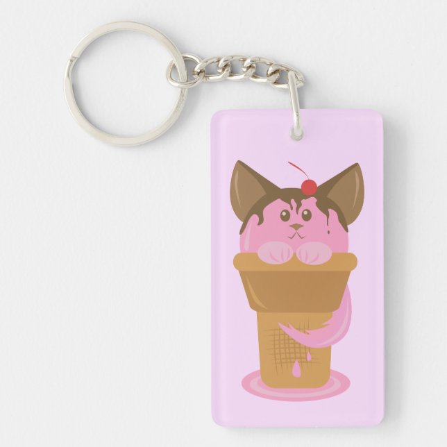 Strawberry Ice Cream Cat Key Ring (Front)