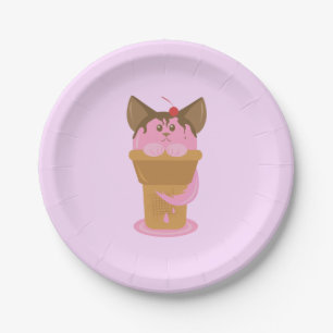 Strawberry Ice Cream Cat Paper Plate