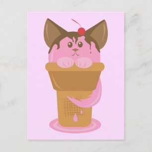 Strawberry Ice Cream Cat Postcard