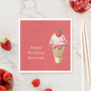 Strawberry Ice Cream Cone Birthday Napkin
