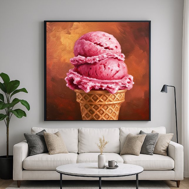 Strawberry Ice Cream Cone - Painterly Style Art Poster (Creator Uploaded)
