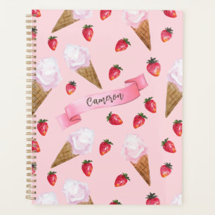 Strawberry Ice Cream Cute Retro Pink Personalised Planner
