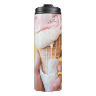 Strawberry ice cream on cone thermal tumbler