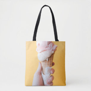 Strawberry ice cream on cone tote bag