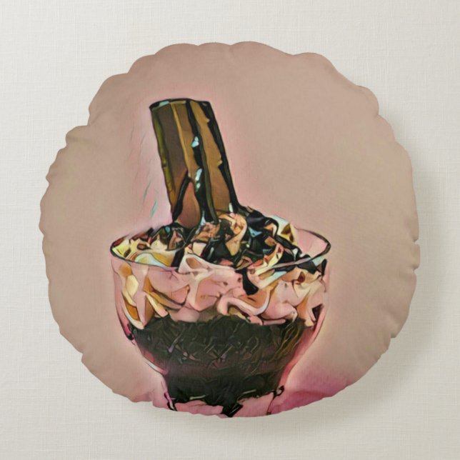 Strawberry ice cream round cushion (Front)