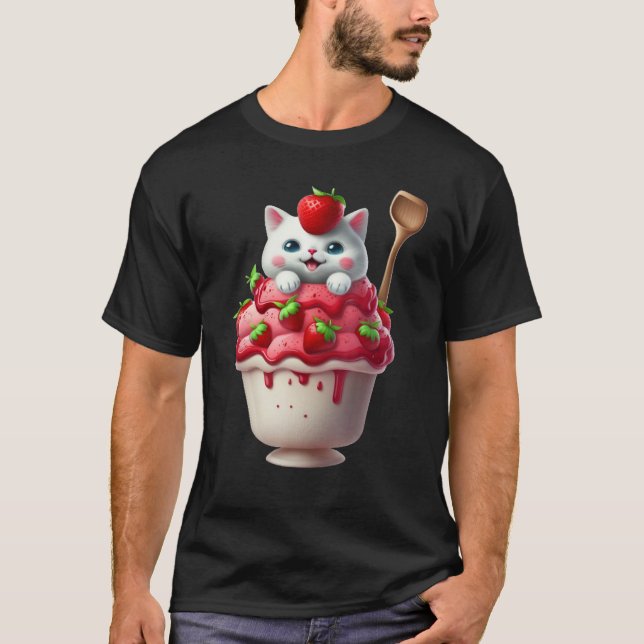 Strawberry Ice Cream Sundae Kitten Gelato Berry Ca T-Shirt (Front)