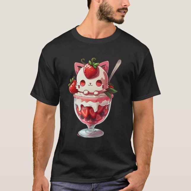 Strawberry Ice Cream Sundae Kitten Gelato Berry Ca T-Shirt (Front)