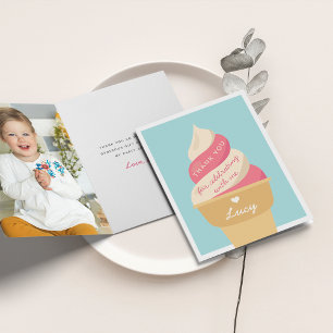 Strawberry Ice Cream Swirl Kids Birthday Thank You Card