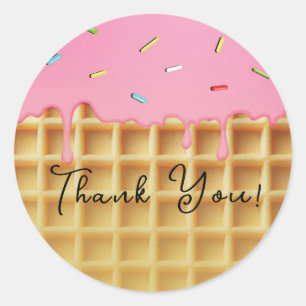 Strawberry Ice Cream Waffle Cone Birthday Party Classic Round Sticker