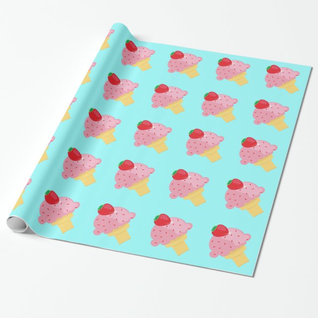 Strawberry Ice Cream Wrapping Paper (Unrolled)
