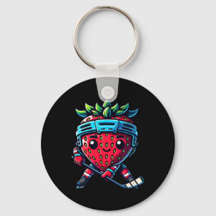 Strawberry Ice Hockey Cute Berry Sport Play Key Ring