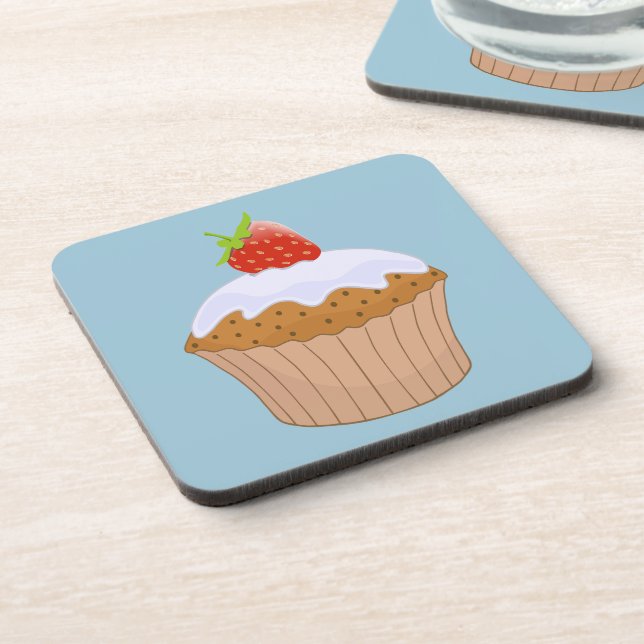 Strawberry Iced Bun Cute Blue Coaster (Left Side)