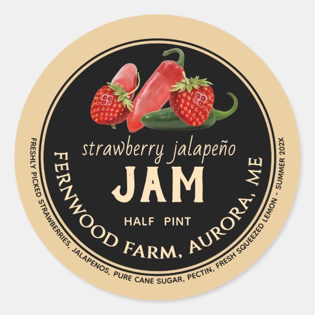 Strawberry Jalapeno Jam Jar Label Homemade Jelly (Front)