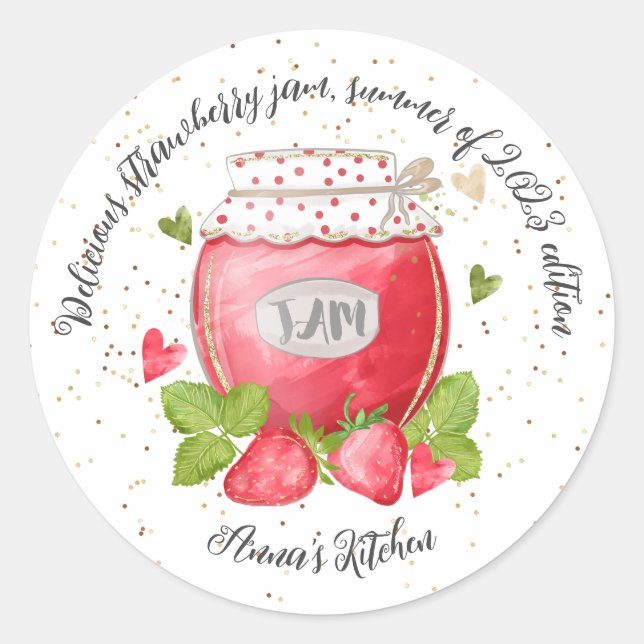 Strawberry jam, cute classic round sticker (Front)