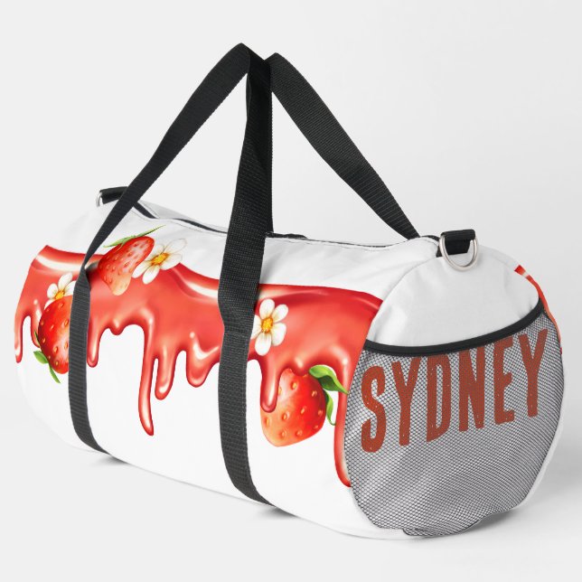 Strawberry Jam & Flowers Summer Custom Name Duffle Bag (Right Corner)